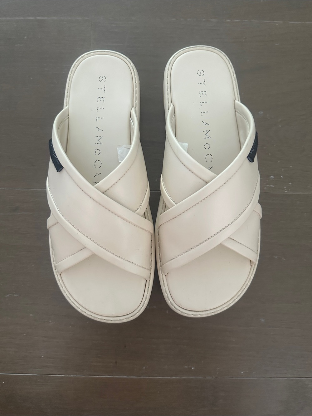 Stella McCartney Cream Crossband Slide Sandals